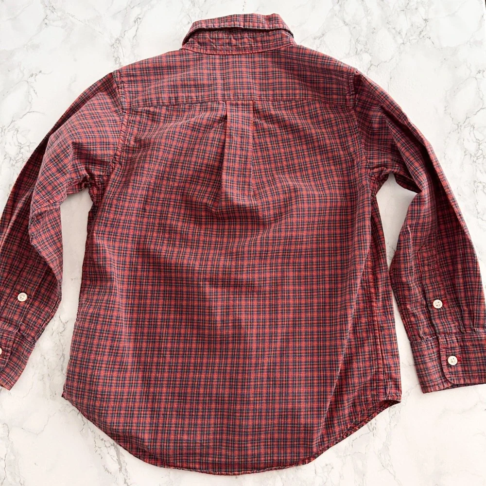Ralph Lauren Cotton Long Sleeve Plaid Red Button Down Shirt Kids Size 4